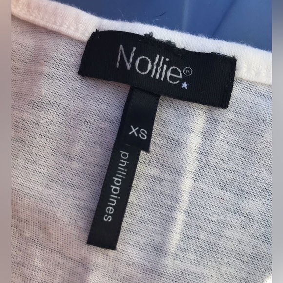 NWOT Nollie Off-White, Sea Foam, & Periwinkle Striped Cuff-Sleeve Linen Tee - XS - Picture 3 of 6